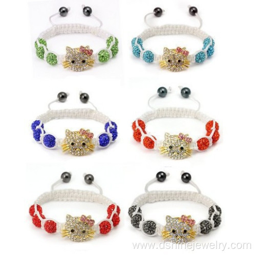 Cute Hello Kitty Charm Shamballa Beads Bracelet For Children